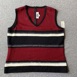 NEW $190 - ST John SJK Women’s Size 14 Red Stripe Wool Sleeveless Sweater Vest